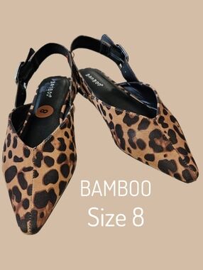 BAMBOO Sling-Back Brown Lepard Print Fashion Forward Pointy Flats Size 8